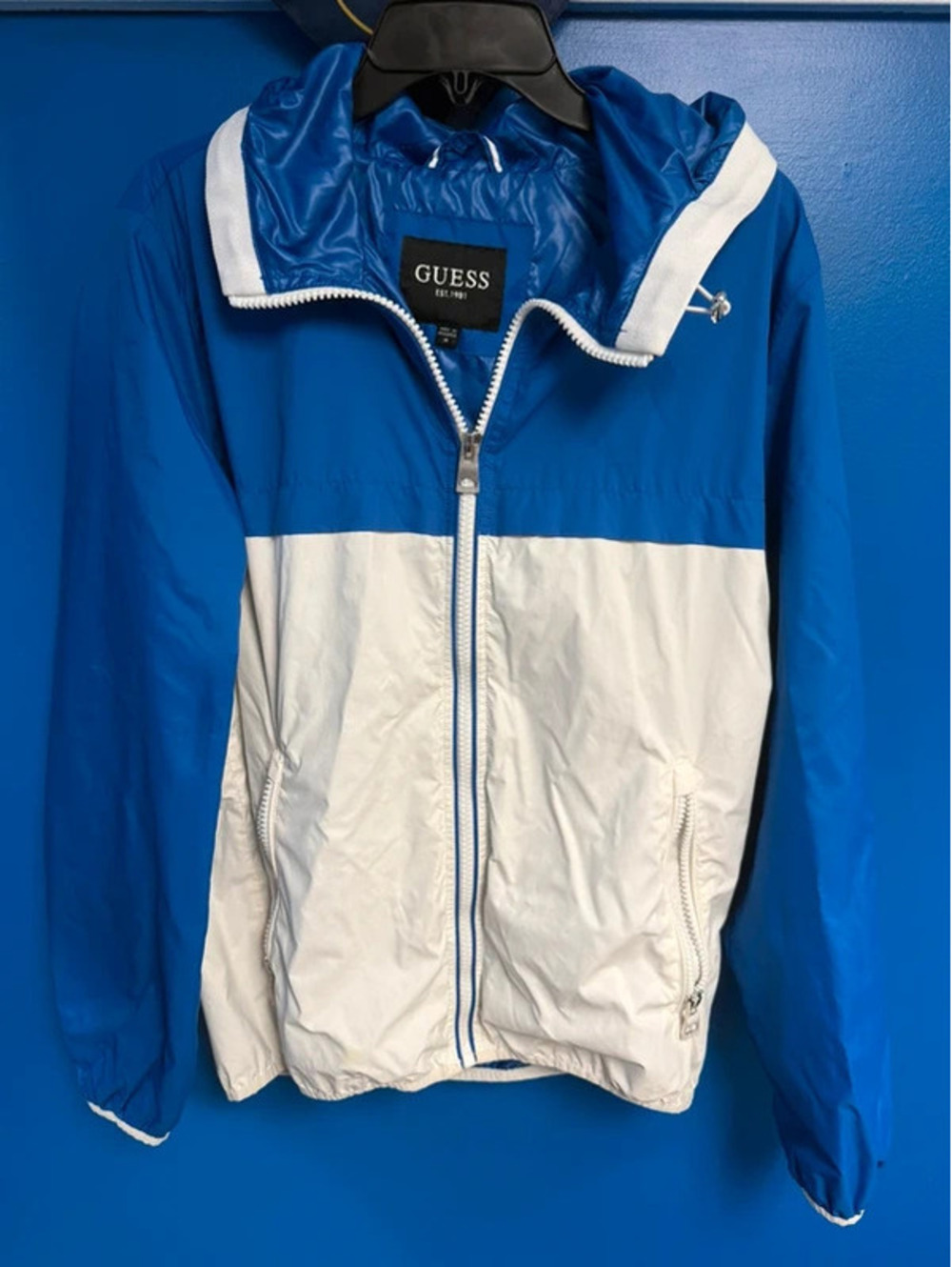 Guess Blue & White Color-Block Windbreaker – Size M
